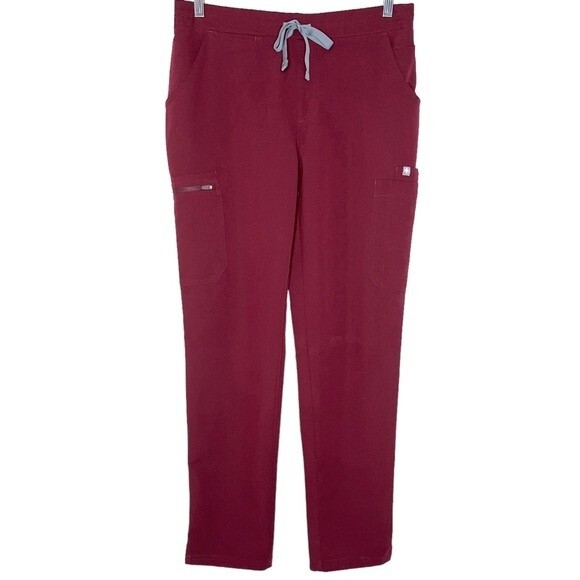 FIGS Yola Skinny Scrub Pants sz S * Burgundy Scrubs Bottoms Pockets - Picture 1 of 3